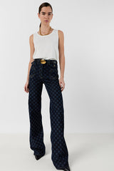 ANNA MONOGRAMMED FLARED JEANS