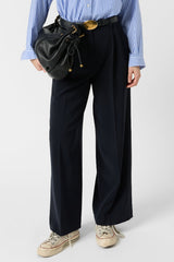 ALISSIA NAVY WIDE FLOWING PLEATED TROUSERS