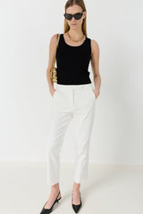 AURIA ECRU ELASTICATED BACK COTTON TROUSERS
