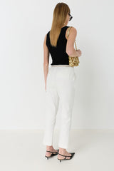 AURIA ECRU ELASTICATED BACK COTTON TROUSERS