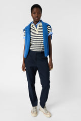 AURIA NAVY ELASTICATED BACK COTTON TROUSERS