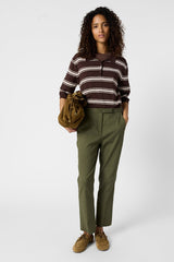 AURIA KHAKI GREEN ELASTICATED BACK COTTON TROUSERS