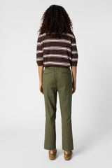 AURIA KHAKI GREEN ELASTICATED BACK COTTON TROUSERS