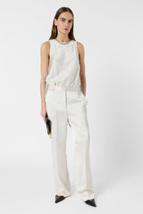 AMELYA ECRU FLOWING SILK TROUSERS
