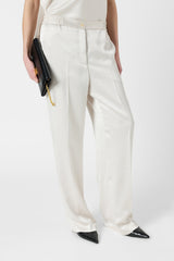 AMELYA ECRU FLOWING SILK TROUSERS
