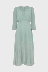 RAYNA GREEN LONG PLEATED DRESS