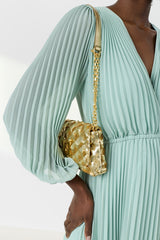 RAYNA GREEN LONG PLEATED DRESS