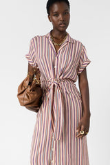 RAENA STRIPED FITTED SHIRT DRESS
