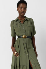 RAINA GREEN LONG SHIRT DRESS