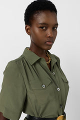 RAINA GREEN LONG SHIRT DRESS