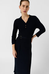 RIHAMIE LONG KNIT POLO COLLAR DRESS
