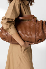 24H BEIGE BRAIDED LEATHER HANDBAG