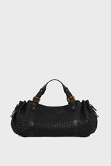 24H BLACK BRAIDED LEATHER HANDBAG