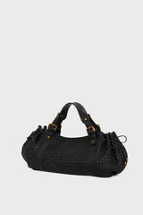24H BLACK BRAIDED LEATHER HANDBAG