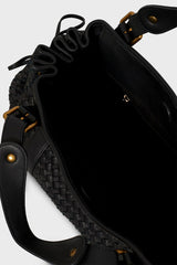 24H BLACK BRAIDED LEATHER HANDBAG