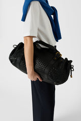 24H BLACK BRAIDED LEATHER HANDBAG