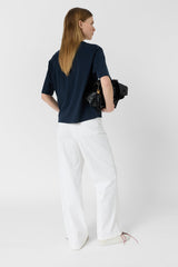 MAYAE NAVY PLAIN COTTON T SHIRT