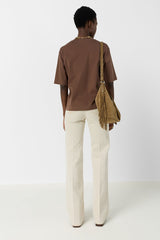 MAYAE TAUPE PLAIN COTTON T SHIRT