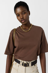 MAYAE TAUPE PLAIN COTTON T SHIRT