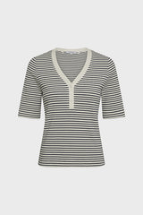 MAIVA STRIPED LOW CUT COTTON T SHIRT