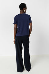 MANOLIA NAVY BI MATERIAL SCARF T SHIRT