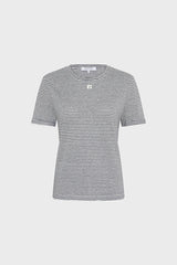 MELVA NAVY STRIPED LINEN COTTON T SHIRT