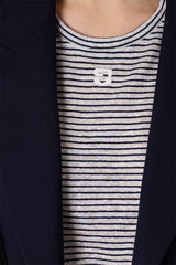 MELVA NAVY STRIPED LINEN COTTON T SHIRT