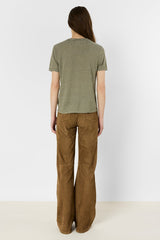 MELVA KHAKI GREEN STRIPED LINEN COTTON T SHIRT