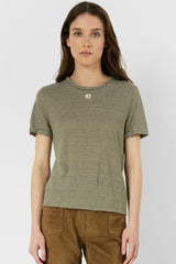 MELVA KHAKI GREEN STRIPED LINEN COTTON T SHIRT