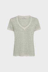 MIRANA WHITE LINEN LUREX V SHIRT