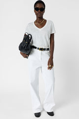 MIRANA WHITE LINEN LUREX V SHIRT