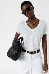 MIRANA WHITE LINEN LUREX V SHIRT
