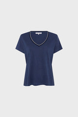 MIRANA INDIGO LINEN LUREX V SHIRT