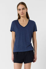 MIRANA INDIGO LINEN LUREX V SHIRT