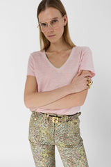 MIRANA PINK LINEN LUREX V SHIRT
