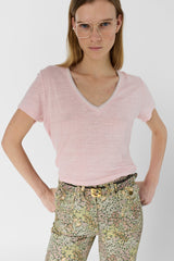 MIRANA PINK LINEN LUREX V SHIRT