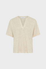 MIORA NATURAL TUNISIAN LINEN COLLAR T SHIRT