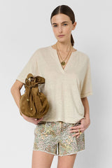 MIORA NATURAL TUNISIAN LINEN COLLAR T SHIRT