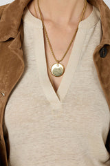 MIORA NATURAL TUNISIAN LINEN COLLAR T SHIRT