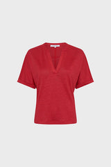 MIORA RED TUNISIAN LINEN COLLAR T SHIRT