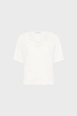 MAEVANELLE ECRU LINEN EMBROIDERY T SHIRT
