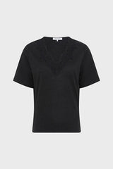 MAEVANELLE BLACK LINEN EMBROIDERY T SHIRT