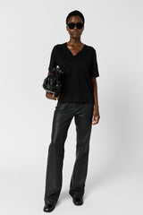 MAEVANELLE BLACK LINEN EMBROIDERY T SHIRT