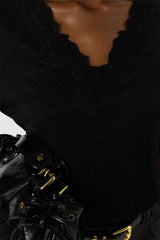 MAEVANELLE BLACK LINEN EMBROIDERY T SHIRT