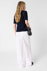 LOUMIA NAVY LINEN BLEND CREW NECK SWEATER