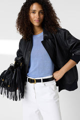LOUMIA BLUESKY LINEN BLEND CREW NECK SWEATER