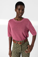LOUMIA ROSEWOOD LINEN BLEND CREW NECK SWEATER