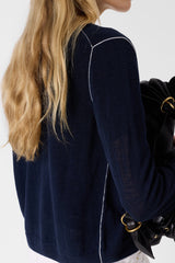 LORYS NAVY LINEN BLEND CARDIGAN