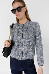 LEORA NAVY HEATHER GOLD BUTTONS CARDIGAN