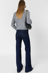 LEORA NAVY HEATHER GOLD BUTTONS CARDIGAN